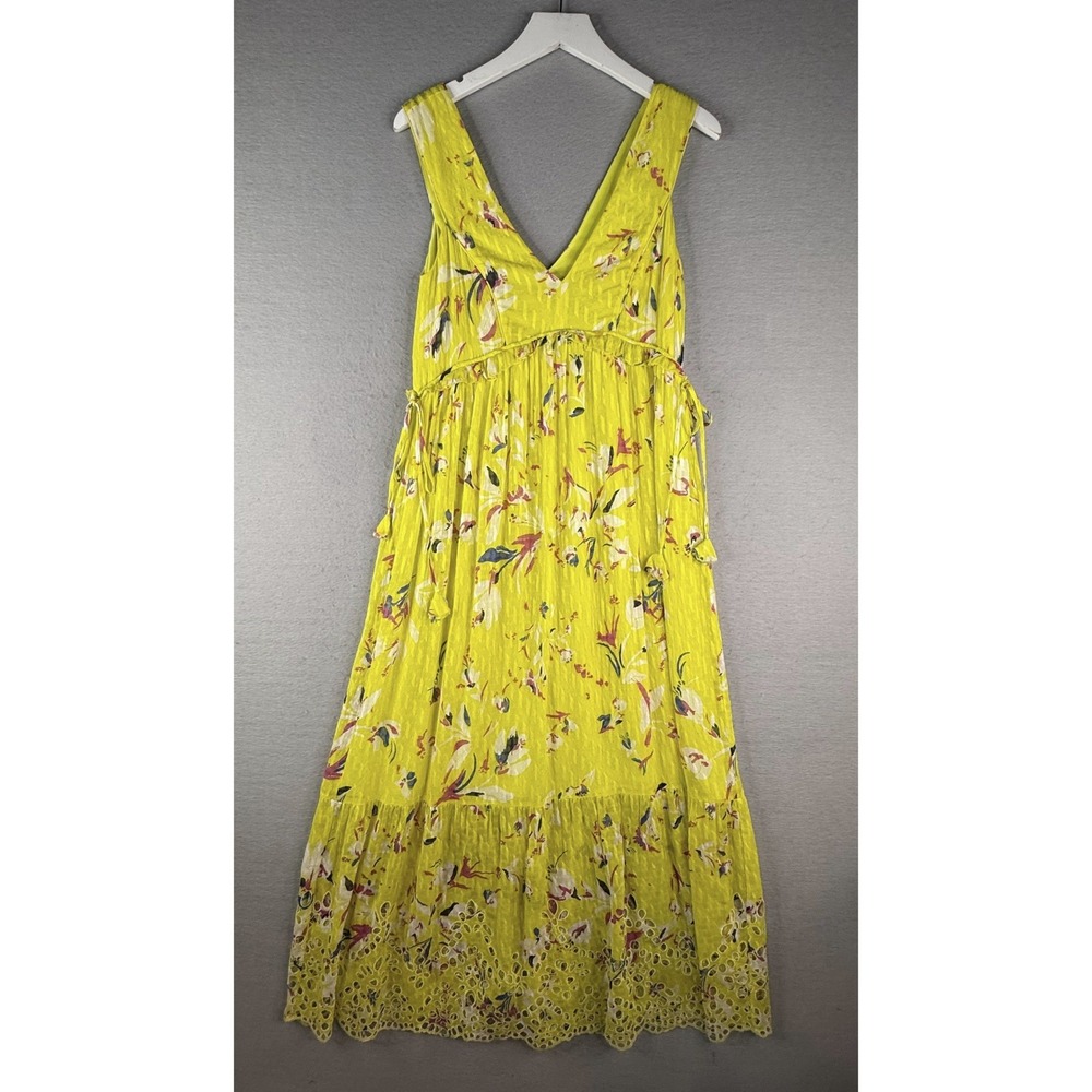 Tanya Taylor Maxi Dress Womens 0 XS Catalina Silk Yellow Floral Eyelet Tiered
